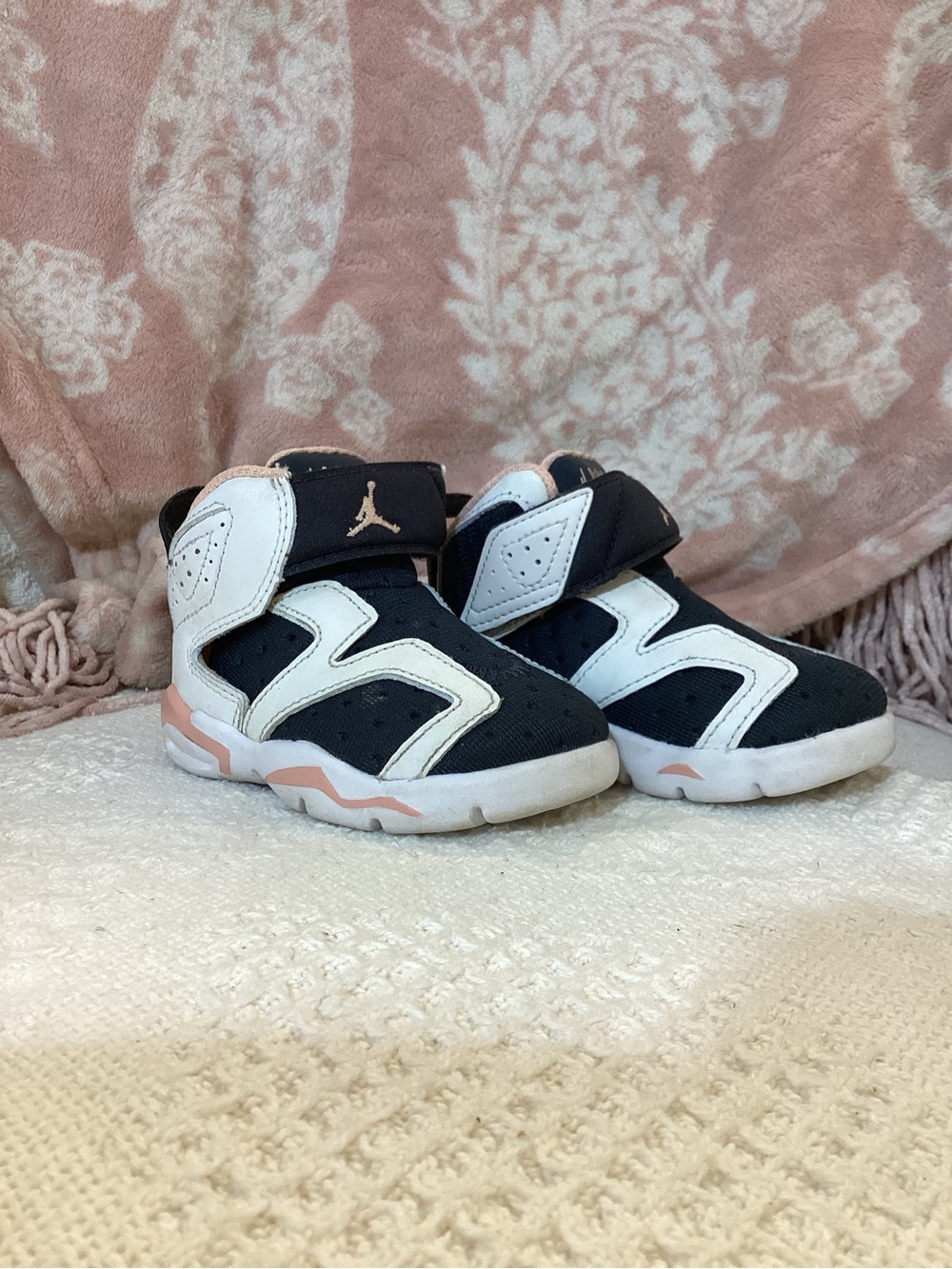 Jordan Kids' High-Top Sneakers in Black, White & Light Pink